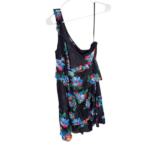 27. Lauren Ralph Lauren Navy Metallic Floral Asymmetrical Layered Dress Size 18 - Picture 5 of 5